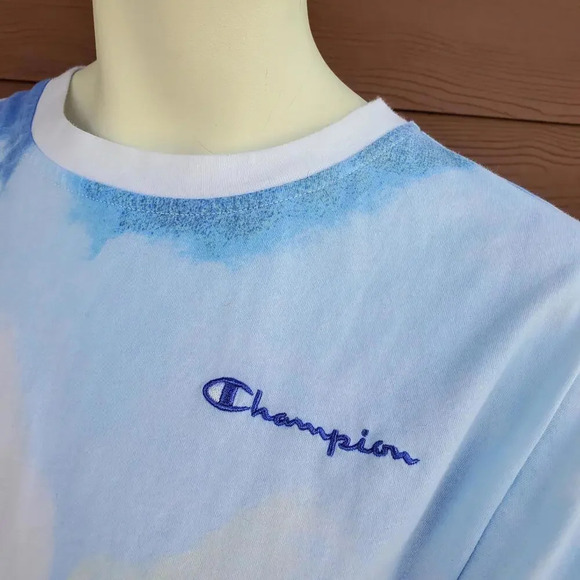 Champion Women's Tie-Front Print Tee Multi Wash Cloud Deep Forte Blue Medium - Picture 5 of 15